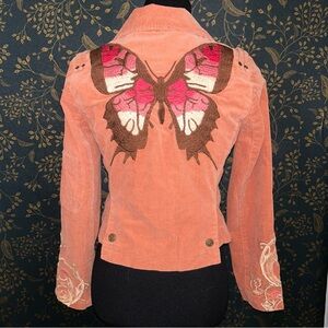 Johnny Was Vintage Cargo Cordorouy Jacket With Butterfly embroidery size XS